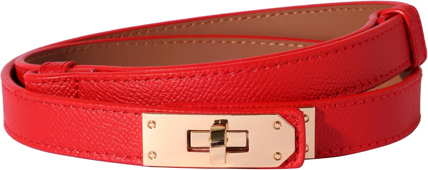 Ovekaut Women Skinny Leather Belt Solid Color Alloy Turn Lock Adjustable Waistband for Dresses Jeans Coats | Amazon (US)