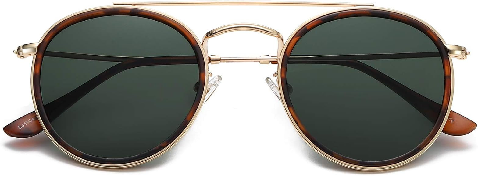 SOJOS Small Retro Round Polarized Sunglasses UV400 Double Bridge Sunnies SUNSET SJ1104 | Amazon (US)