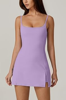 QINSEN Womens Spaghetti Strap Tennis Dress with Shorts Workout Side Slit Active Golf Dresses | Amazon (US)