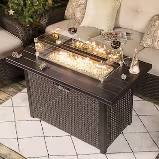 Nuu Garden Brown 43 in. 50000 BTU Rectangular Aluminum Propane Outdoor Fire Pit Table with Glass ... | The Home Depot
