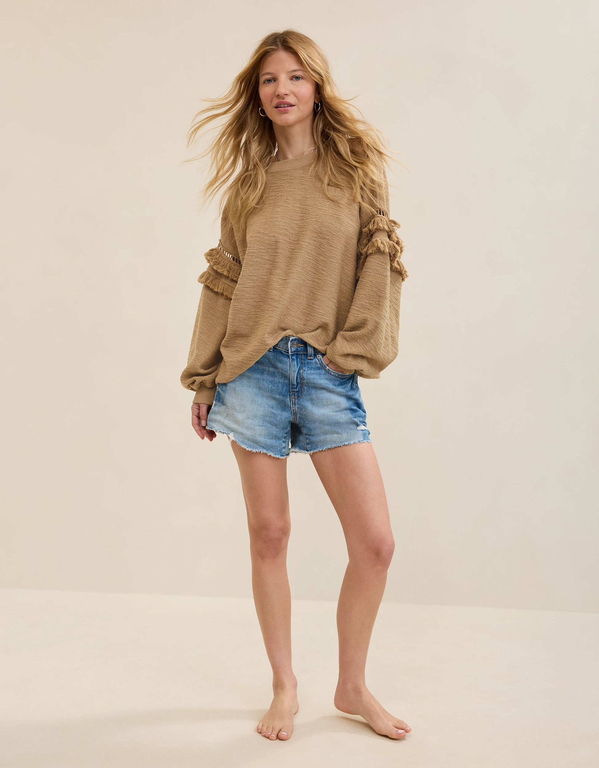 Aerie Textured Oversized Crew Sweatshirt | Aerie