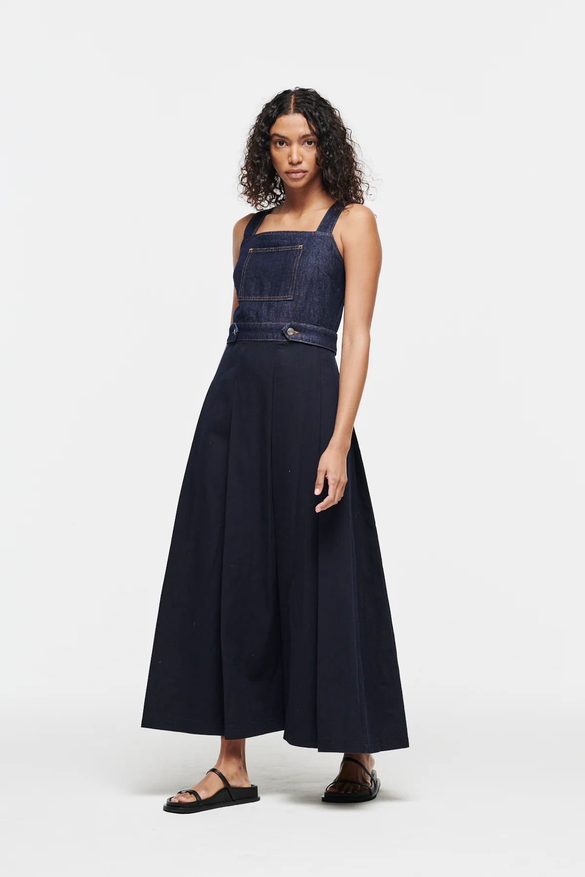 Parks | Cotton and Denim Midi Dress | ALIGNE | ALIGNE USA