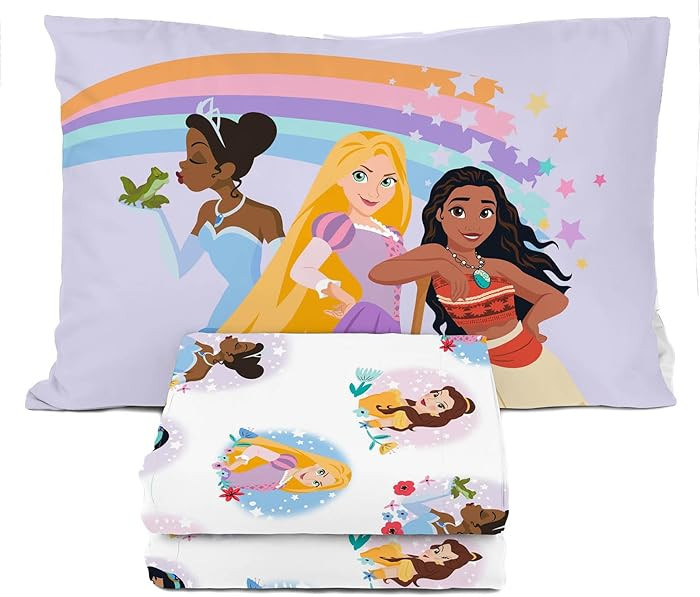 Sunny Side Up Disney Princess Twin Sheet Set - 3 Piece Kids Bedding Set Includes Pillow Cover –... | Amazon (US)