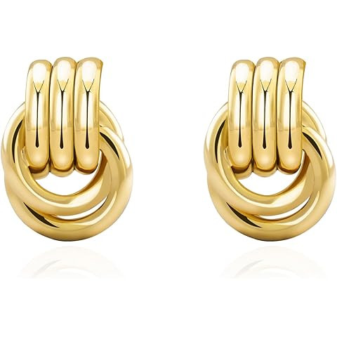 Trendy Gold Plated Knot Earrings for Women Chunky Statement Drop Dangle Earrings Lightweight Hypo... | Amazon (US)