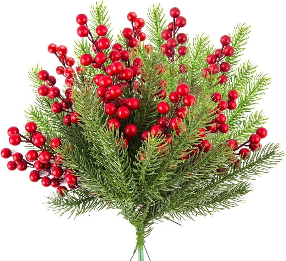 WXJ13 30 Pieces Artificial Pine Branches Christmas Holly Berries Artificial Red Berry Stems for C... | Amazon (US)