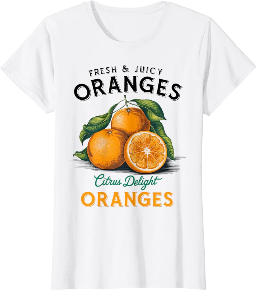 Orange Citrus Fresh Fruit Summer Juicy Tropical Retro Design T-Shirt | Amazon (US)