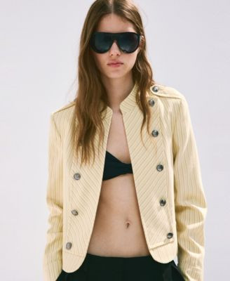 Mango Women's Buttons Pinstripe Jacket - Light Pastel Yellow | Macy's
