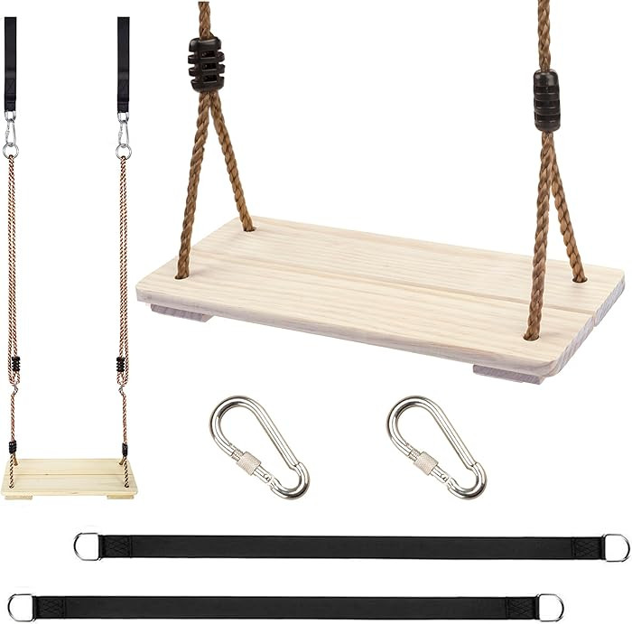 KINSPORY Wooden Swing Seat, Outdoor Swing Set Accessories for Backyard, Height Adjustable Rope wi... | Amazon (US)