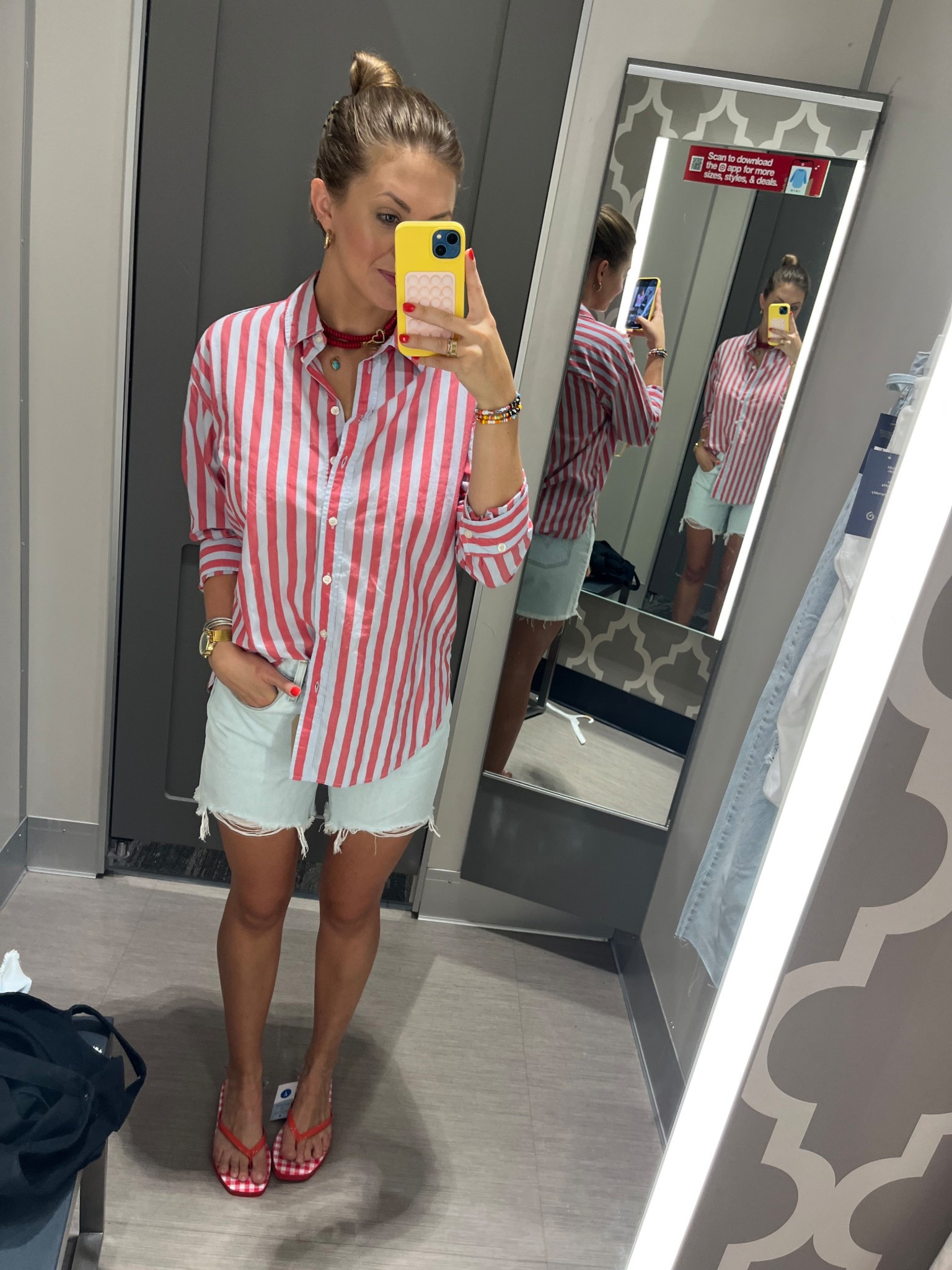 Target 4th of July outfit options 
Easy throw on button down with jean shorts over a swimsuit 
Small in top 
Size 27 in shorts 

#LTKStyleTip #LTKSeasonal #LTKFindsUnder50