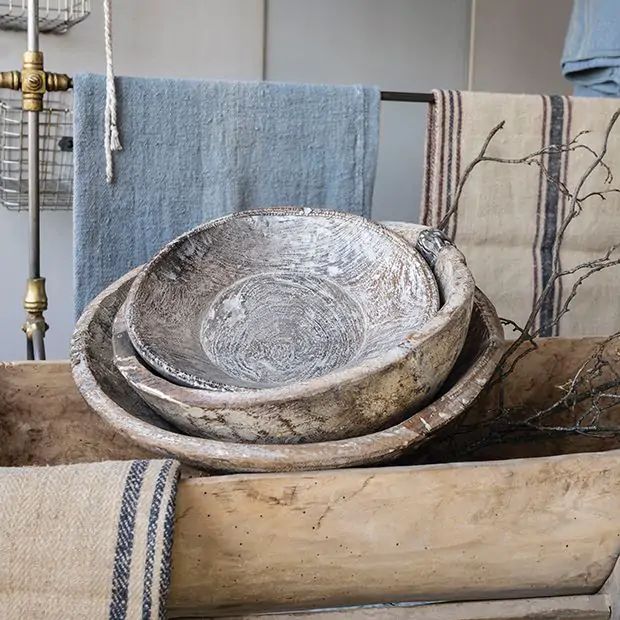 Hand Carved Decorative Bowl Set of 3 | Antique Farm House