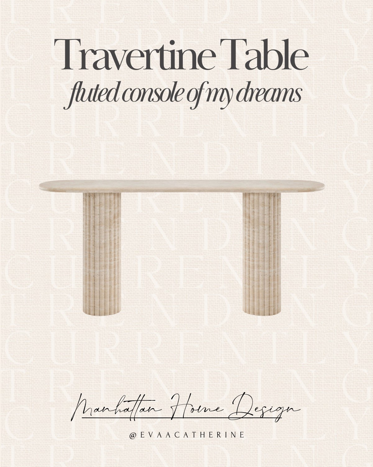Living in my Pinterest board 🤎

The star of the show is this gorgeous travertine console table from @manhattan.home.design 🤍 

swipe through to see a few ways to style it!

shop this space on my @shop.ltk page (🔗 in bio) or comment “CONSOLE” for a link sent straight to your DM.

.
.
.
#ManhattanHomeDesign #HomeHaven #NeutralHome #TravertineTable #ConsoleGoals #ModernOrganic #WarmMinimalism #InteriorCrush #Casachicollo #EntrywayInspo #CuratedCorners #DesignDetails #FlutedFurniture #CozyModern #LTKhome #homevibes

#LTKHome