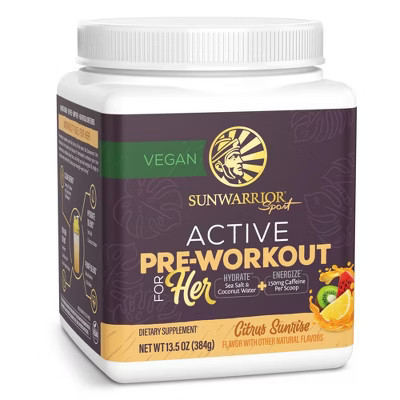 Active Pre-Workout Powder for Her, Women's Preworkout Powder, 150mg Caffeine, Sunwarrior, Citrus Sunrise, 30 Servings | Target