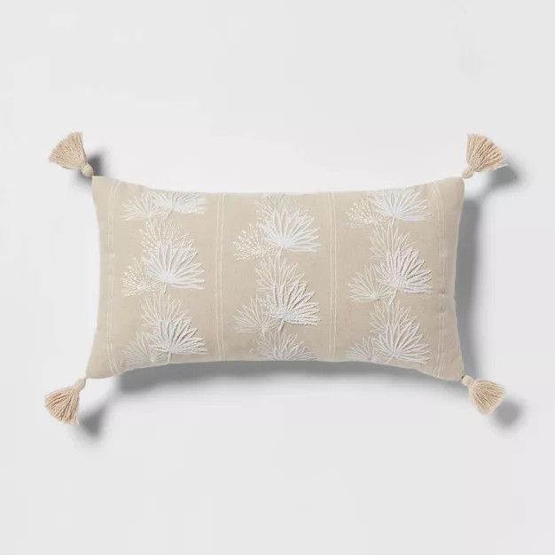 Oversized Embroidered Palm Lumbar Throw Pillow Khaki/Ivory - Threshold™ | Target