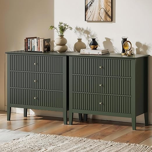 May in Color Large Green Fluted 3 Drawer Dresser Set of 2, Chest of Drawers with Ball Bearing Sli... | Amazon (US)