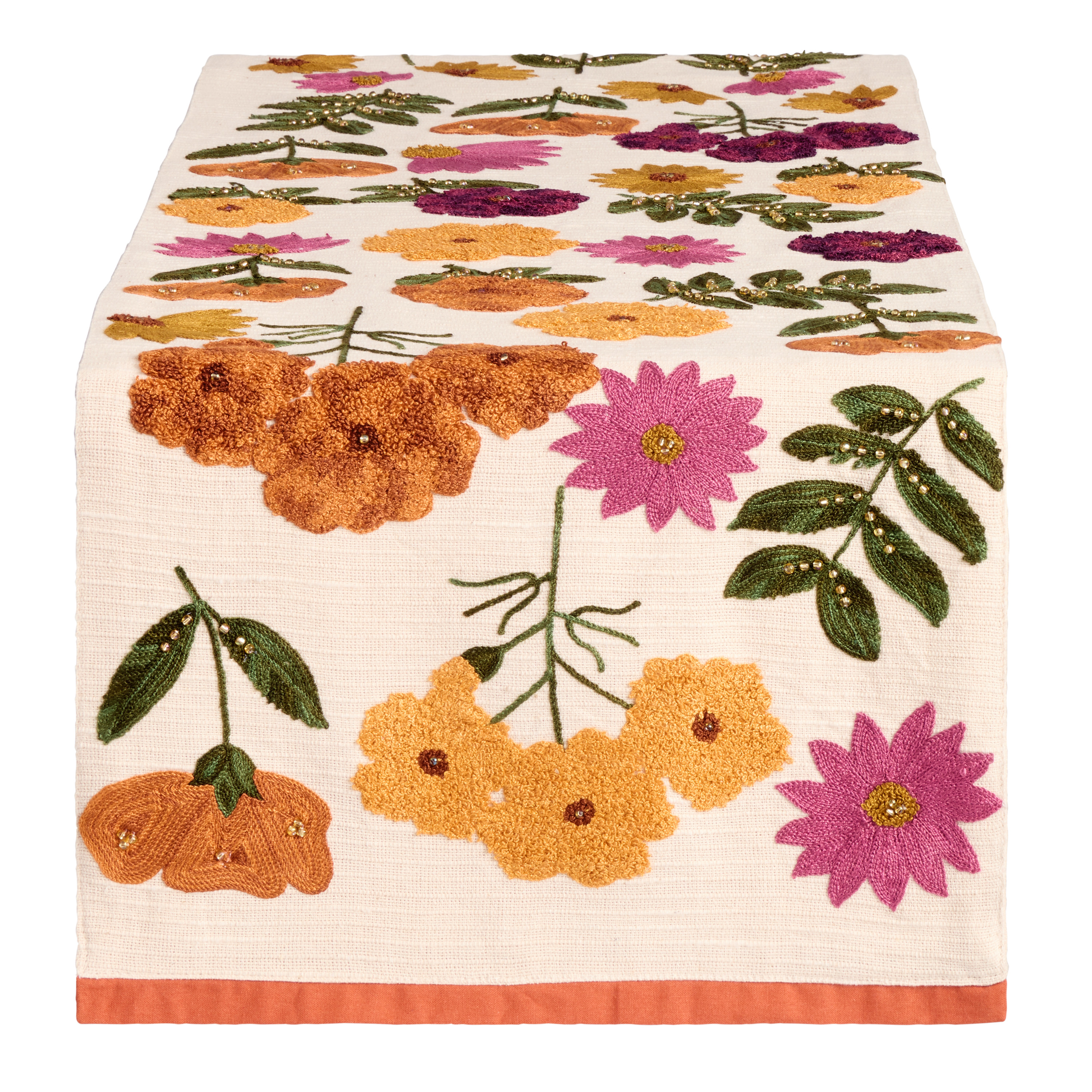 Orange and Purple Floral Beaded Embroidered Table Runner | World Market