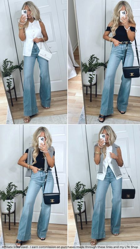 4 ways to style wide leg jeans using only 3 tops!