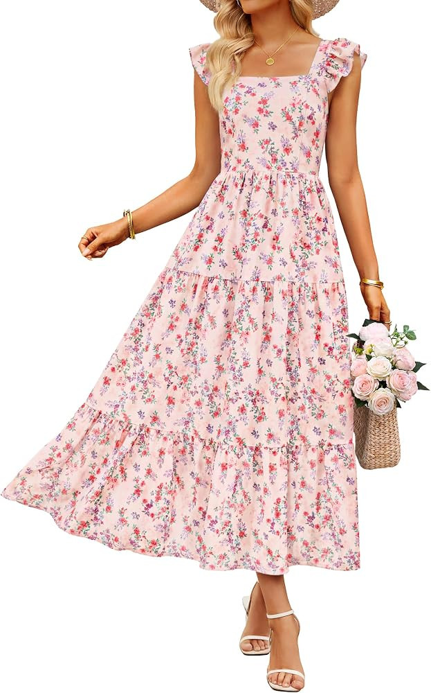 ZESICA Women's Summer Boho Floral Midi Dress 2026 Casual Ruffle Cap Sleeve Beach Wedding Guest Fl... | Amazon (US)
