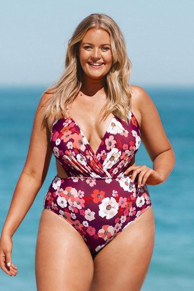 Olivia Floral Cutout Plus Size One Piece Swimsuit | Cupshe