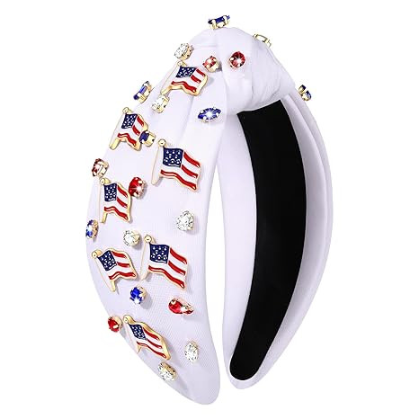 boderier 4th of July Headband American Flag Headband Jeweled Crystal Embellished Knotted Headband... | Amazon (US)