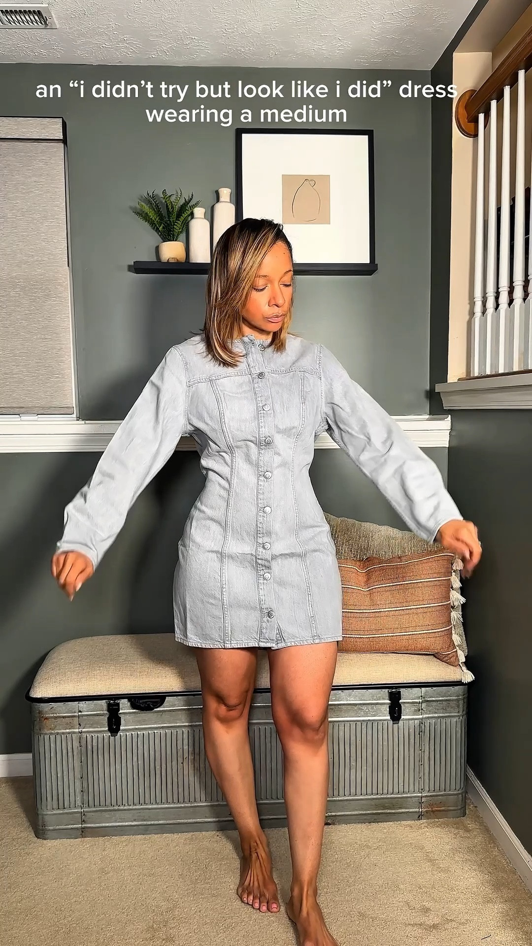 This light gray denim dress is an easy throw on piece that can be dressed up or down. Perfect casual chic look for everyday, work or weekend. Wearing a size medium. 

#LTKOver40 #LTKgrwm #LTKootd