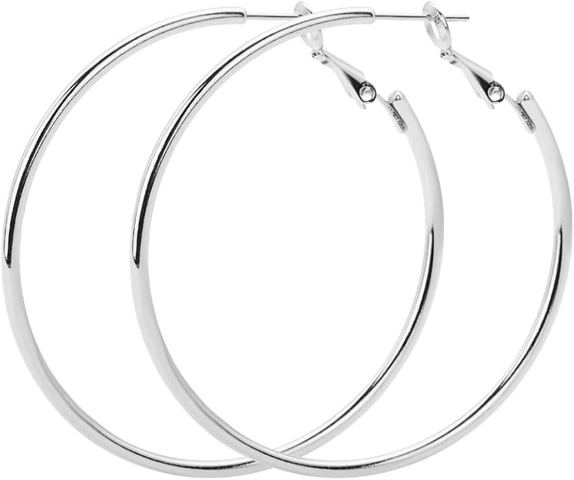 925 Sterling Silver Hoop Earrings,18K Gold Plated Polished Round Hoop Earrings For Women,Girls' G... | Amazon (US)