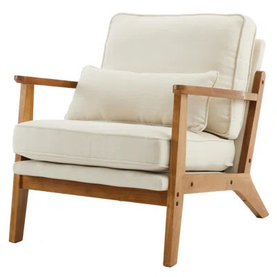 Mid-century Modern Off-white Linen Lounge Chair - Solid Wood Armrests & Frame For Home Decor | Wayfair North America