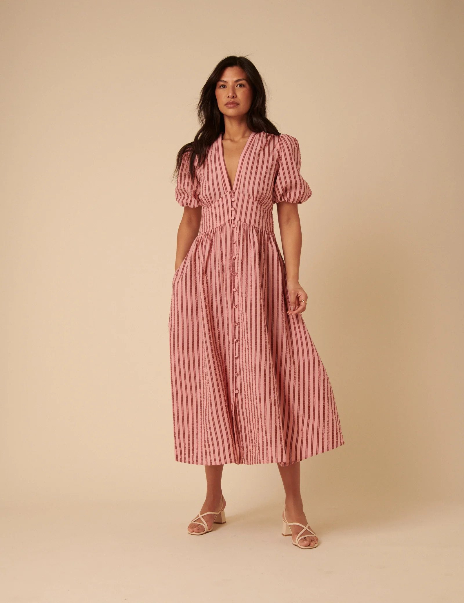 Pink And Red Striped Starlight Midi Dress | Nobody's Child