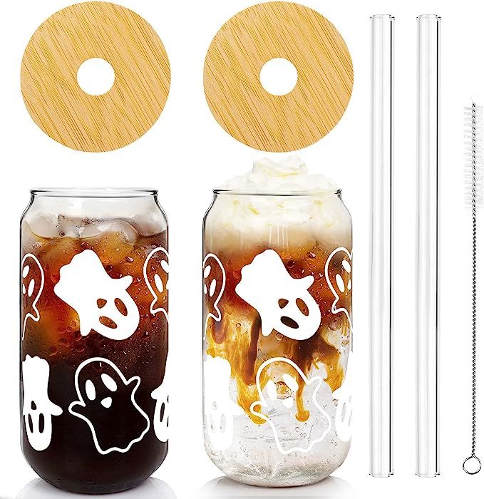 Halloween Cups, 20oz Halloween Beer Can Glass with Lid and Straw Halloween Tumbler Coffee Cups Ha... | Amazon (US)