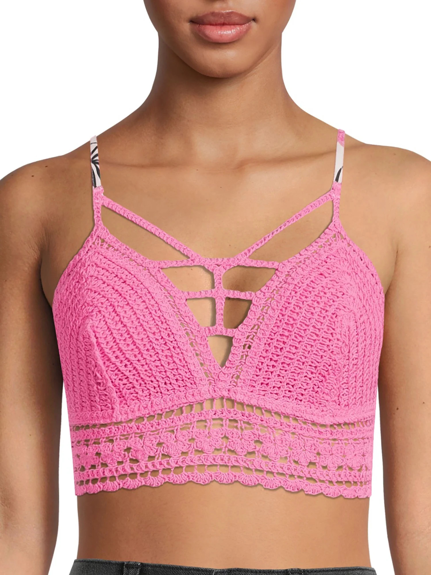 Madden NYC Juniors’ Crochet Trim Top with Tie Back | Walmart (US)