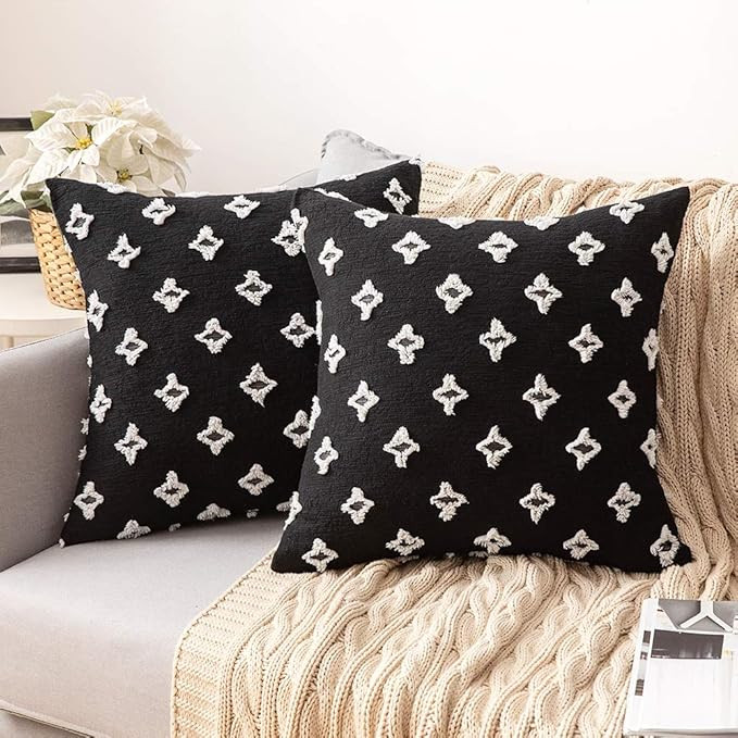 MIULEE Set of 2 Decorative Throw Pillow Covers Rhombic Jacquard Pillowcase Soft Square Cushion Ca... | Amazon (US)
