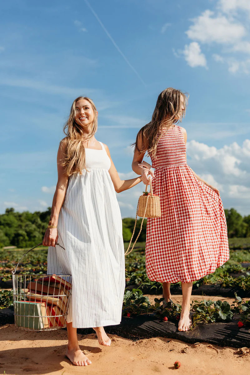 Avril Ribbed Knit Bodice Maxi Dress in Off-White Stripe | Worth Collective