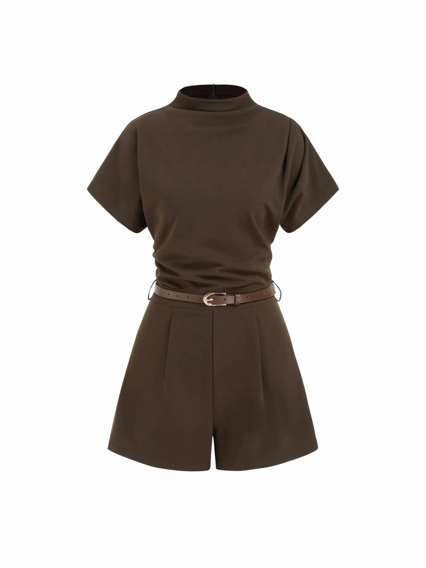 Knit Stand Collar Straight Mini Dress With Belt $32.90Flash Shipping | Cider