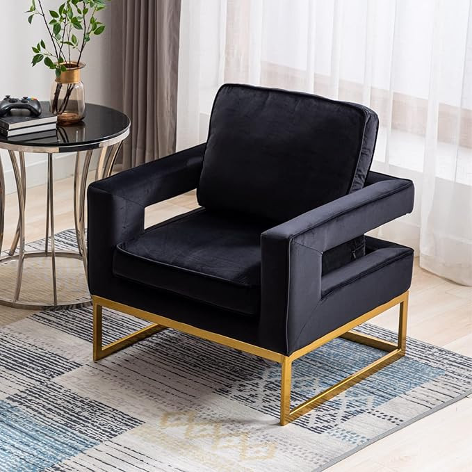 LukeAlon Elegant Velvet Accent Club Chair, Upholstered Armchair with Gold Metal Legs Modern Singl... | Amazon (US)