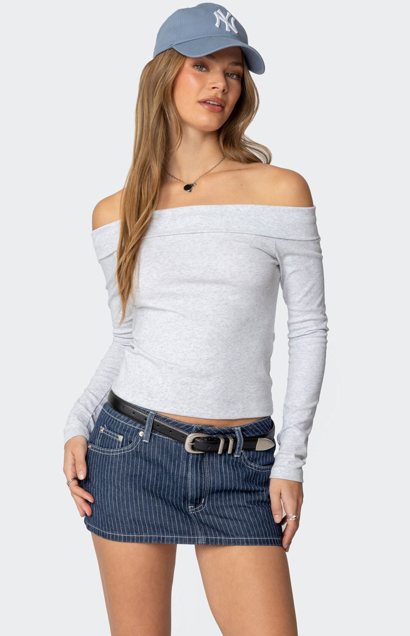 Edikted Women's Claudie Fold Over Top in Heather Grey - Size Medium | PacSun