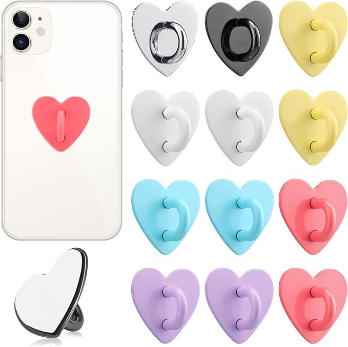 Lauwell 12 Pcs Cell Phone Finger Ring Adhesive Metal Phone Finger Grip Heart Shaped Cell Phone Ri... | Amazon (US)
