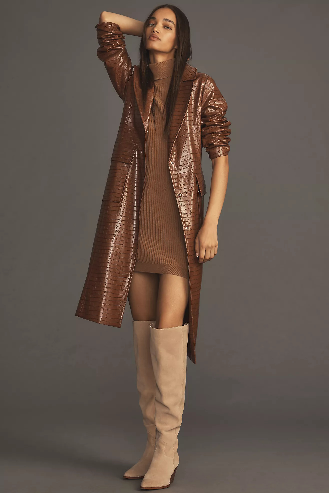 Avec Les Filles Croc Faux Leather Trench Coat | Anthropologie (US)