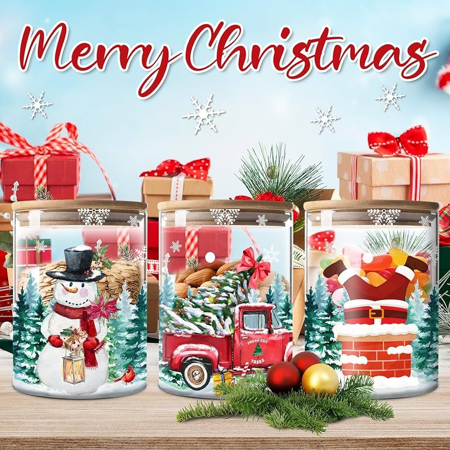 Christmas Decorations 3 Pack Glass Storage Jars with Lid, Red Farmhouse Christmas Decorations Ind... | Amazon (US)