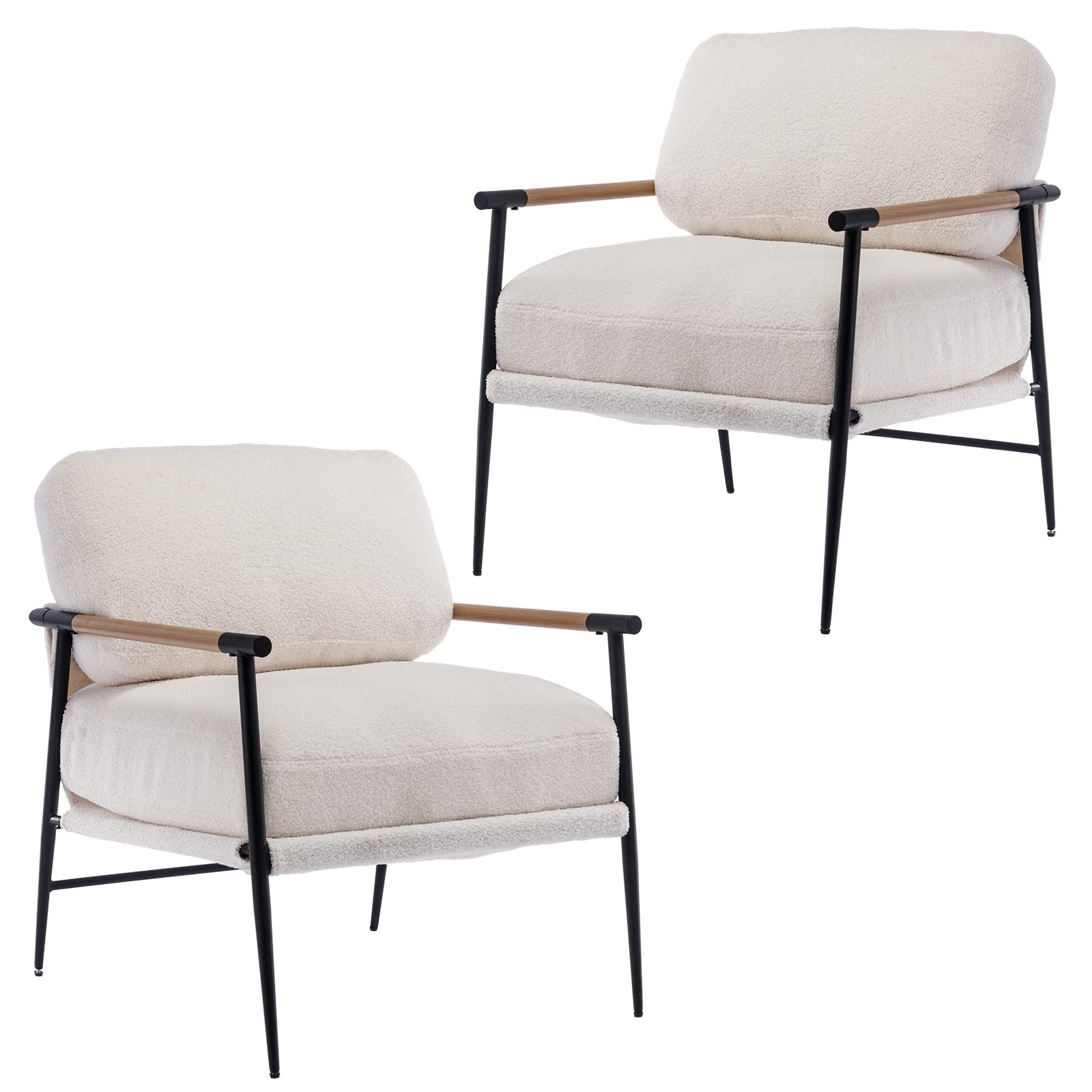 DUOMAY Mid-Century Modern Accent Chair Set of 2, Comfy Sherpa Sofa Lounge Chair Reading Corner Ch... | Amazon (US)