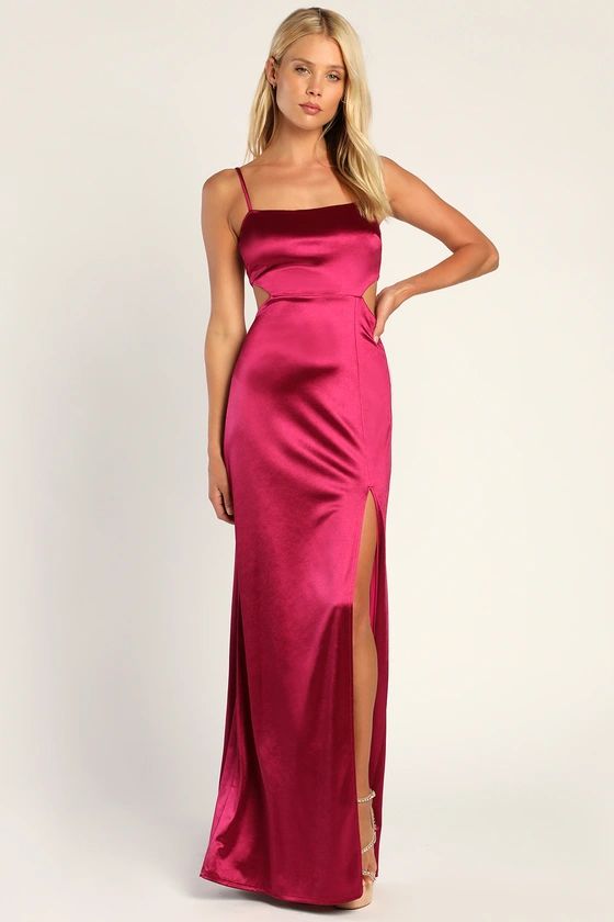 Captivate Your Heart Magenta Satin Cutout Maxi Dress | Lulus (US)