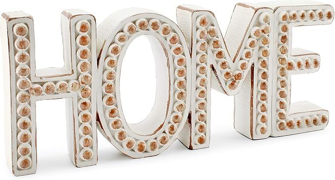 Auldhome Rustic Beaded Home Sign, Freestanding Resin Sign in Wood Bead Style for Boho or Farmhous... | Amazon (US)