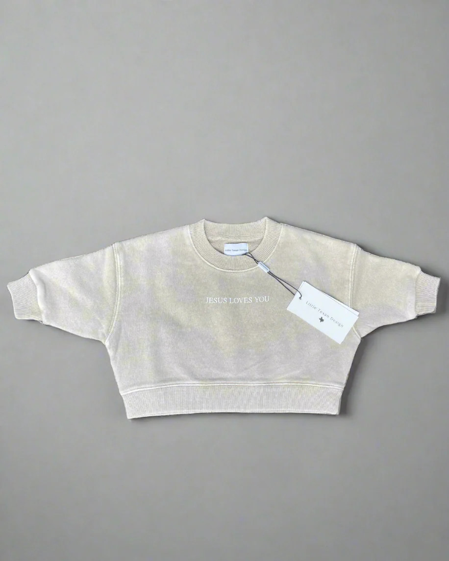 Jesus Loves You Crewneck in Beige | Little Texan Design