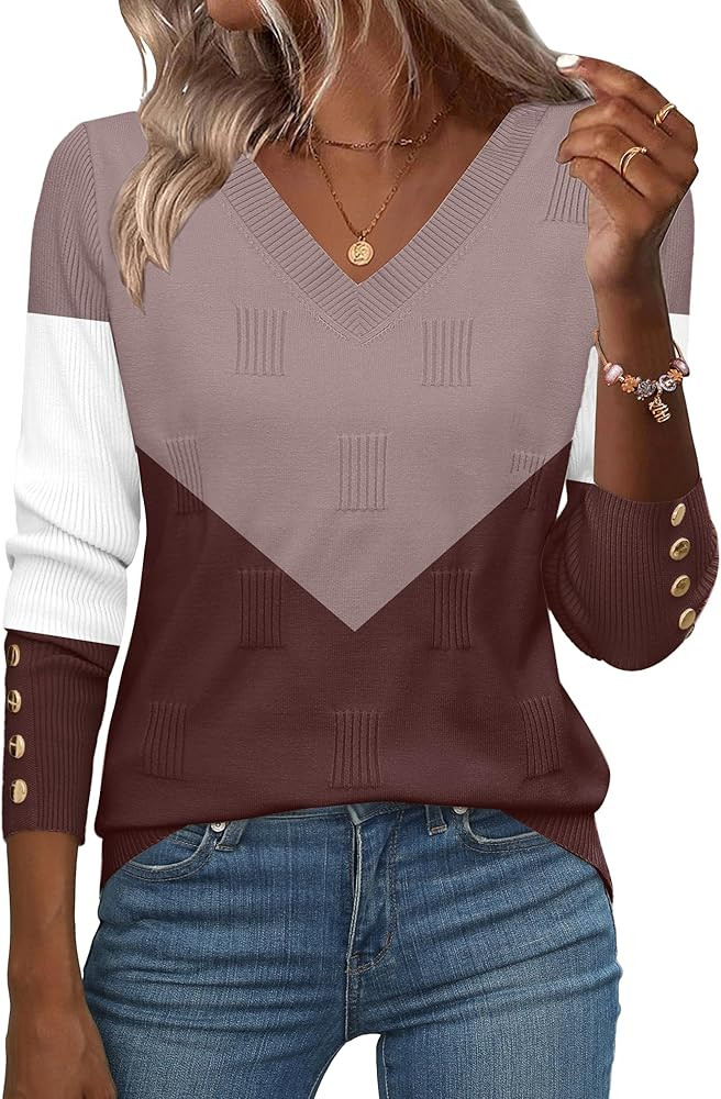 Zeagoo Womens V Neck Sweaters Shirts Long Sleeve Lightweight Ribbed Knit Pullover Sweater Blouse ... | Amazon (US)