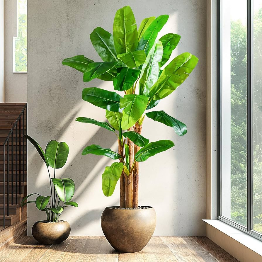 Erimda 8.2FT Artificial Banana Tree Tall Fake Banana Leaf Plant Faux Banana Silk Tree Faux Banana... | Amazon (US)