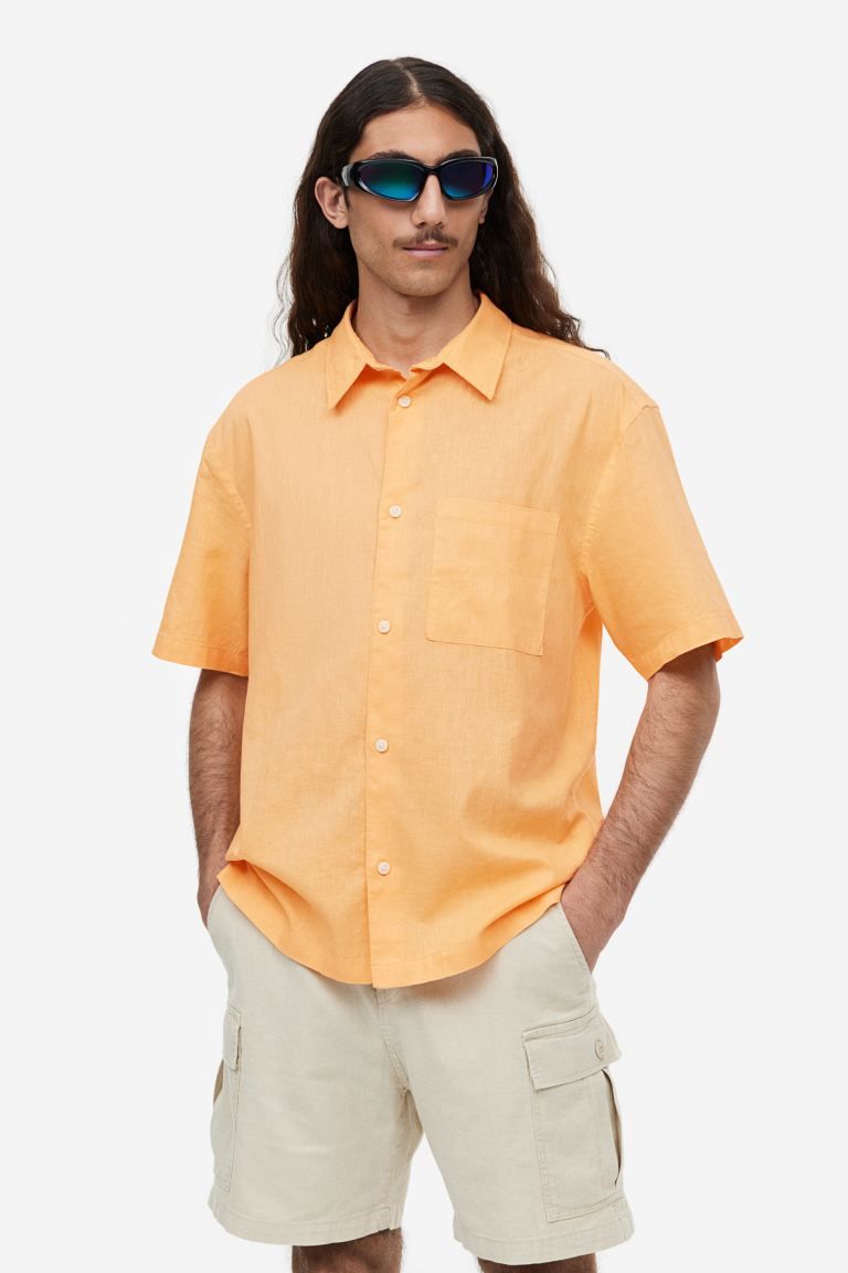 Relaxed Fit Short-sleeved Linen-blend Shirt - Apricot - Men | H&M US | H&M (US + CA)