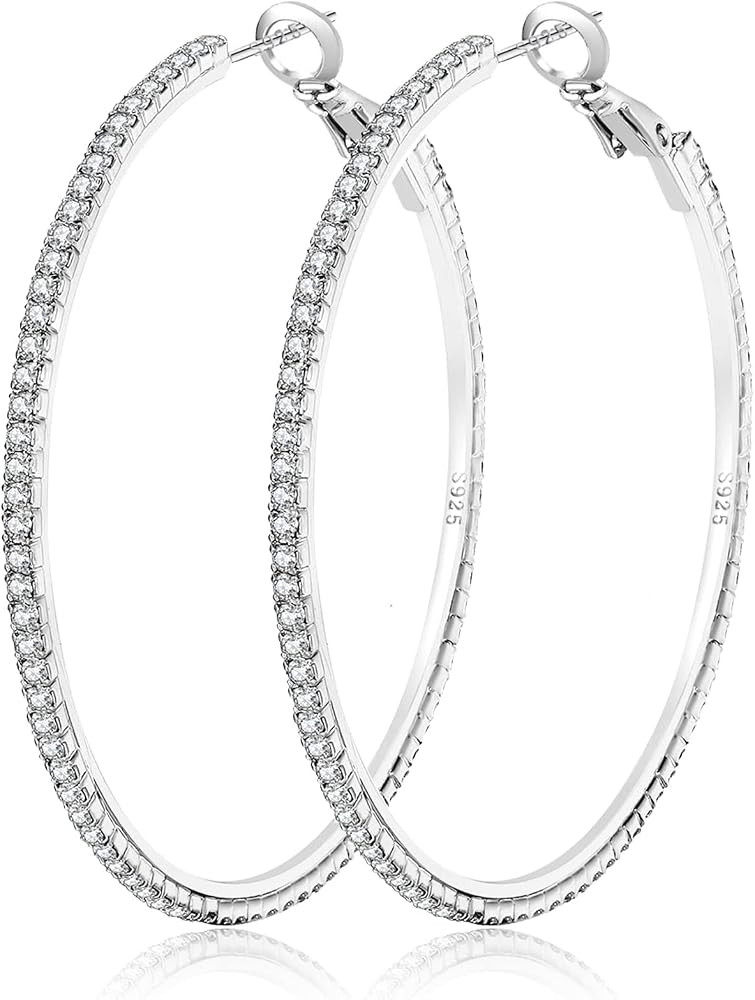 MOROTOLE 14K Gold Rhinestone Hoop Earrings Fashion Thin Big Hoop Earrings Hypoallergenic Gold Hoo... | Amazon (US)