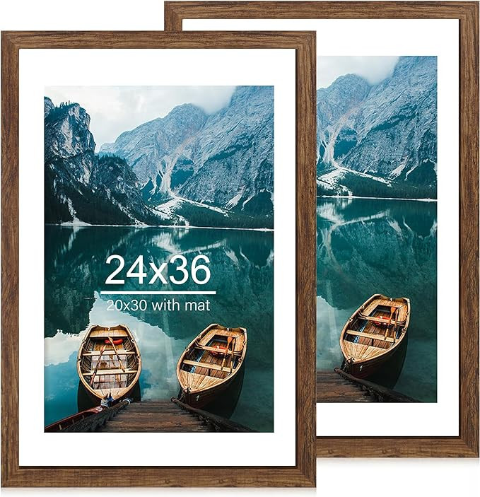 24x36 Poster Frame Set of 2, Rustic Brown Wood Style - Display 20x30 Picture with Mat or 24 x 36 ... | Amazon (US)