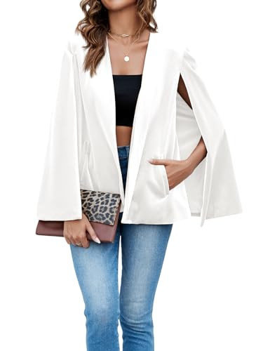 Cicy Bell Women's Velvet Cape Blazer Jackets Casual Split Long Sleeve Open Front Coat White | Amazon (US)