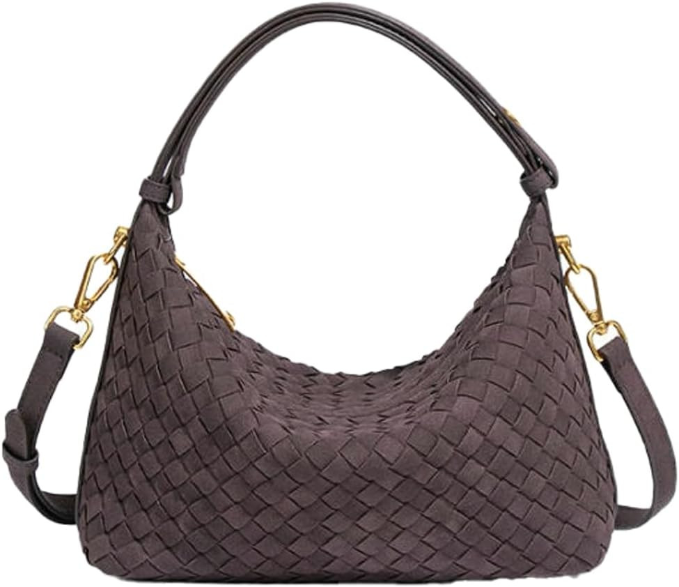 Women's Suede Woven Bag Shoulder Tote Purse Retro Crossbody Handbag Clutch Woven Tote Bag Slouchy Crescent Satchel | Amazon (US)