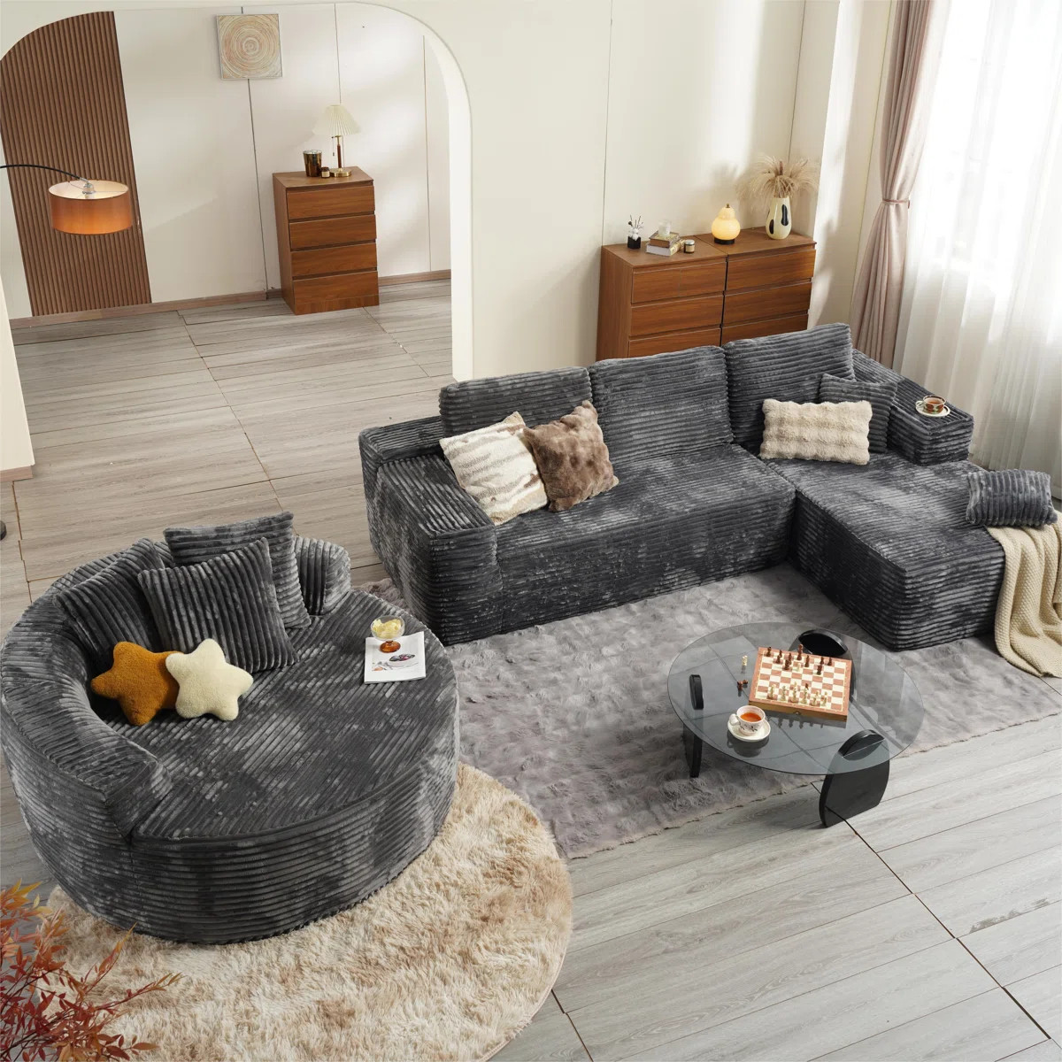 3-Piece No-Assembly Living Room Set, Modern Sectional Sofa With Loveseat And Chaise Lounge | Wayfair North America