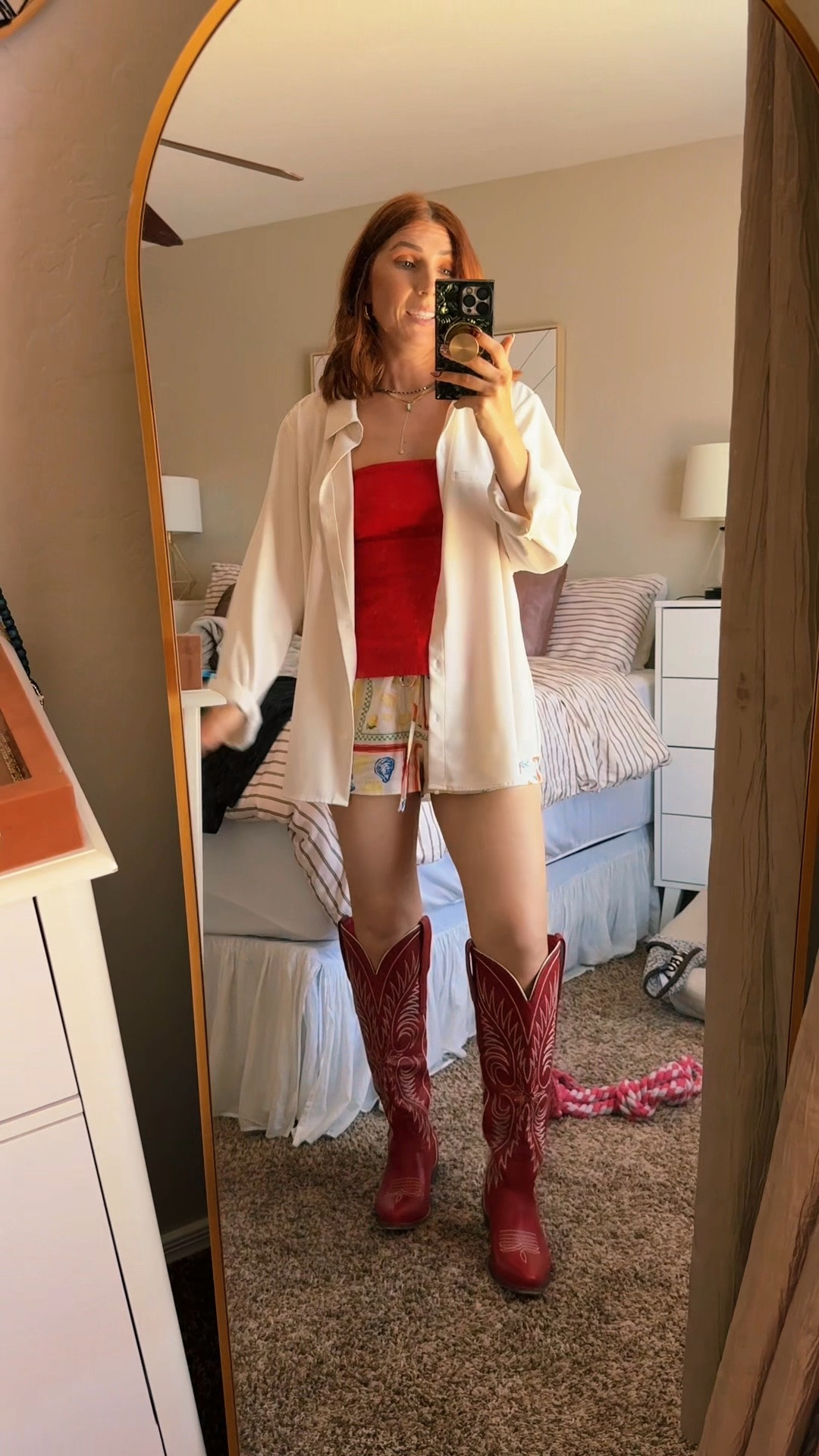 Matching set size M. Red tube top size S. Shorts size S. Red knee high cowboy boots true to size and SO comfortable!

#LTKgrwm #LTKdayinmylife #LTKootd
